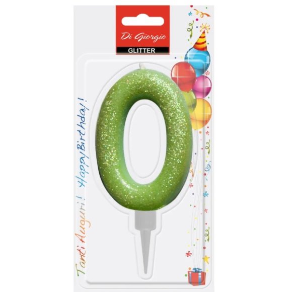 CANDELA COMPLEANNO NUMERO 0 CON GLITTER 