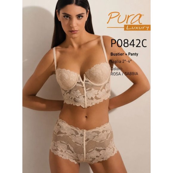 PURA COORDINATO DONNA ART.P0842C BUSTIER+PANTY - SABBIA / ROSA  