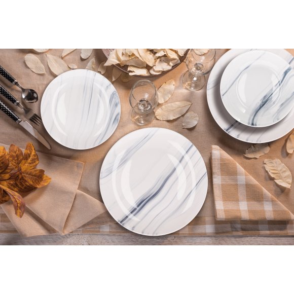 SERVIZIO 18 PIATTI IN CERAMICA EFFETTO MARMO - GRIGIO