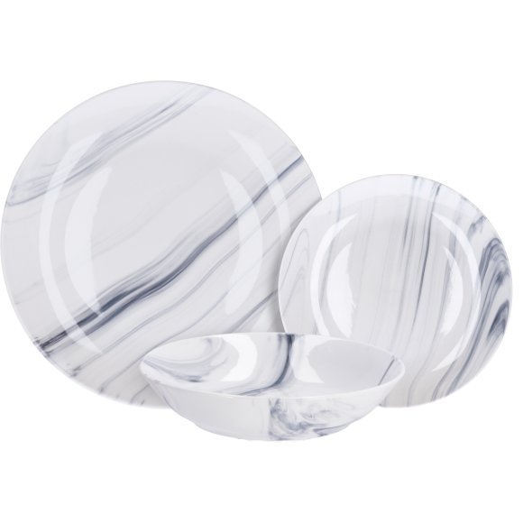 SERVIZIO 18 PIATTI IN CERAMICA EFFETTO MARMO - GRIGIO/BLU
