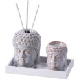 KIT DECORAZIONE VASSOIO CON DIFFUSORE E PORTA CANDELA - COLORI ASSORTITI