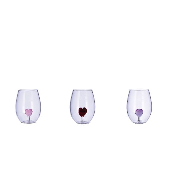 BICCHIERE VETRO + CUORE 3D - COLORI ASSORTITI