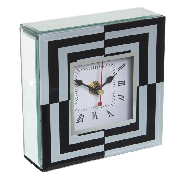 OROLOGIO DA TAVOLO IN VETRO E LEGNO - BIANCO E NERO