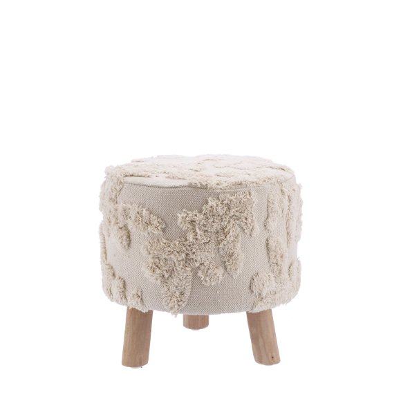 POUF TONDO "ELIOT" IN TESSUTO CON GAMBE IN LEGNO