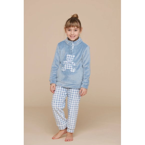 NOIDINOTTE - PIGIAMA BAMBINA IN PILE COD.FE2307AS - AZZURRO