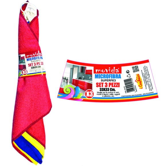 PANNO MICROFIBRA MOVIDA 33X33 - 3 PEZZI