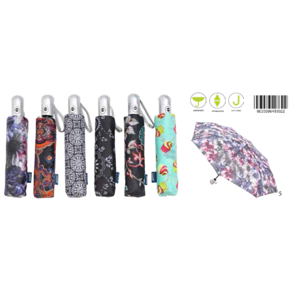 OMBRELLO APRI E CHIUDI  8 STECCHE IN FIBRA - MANICO SILVER