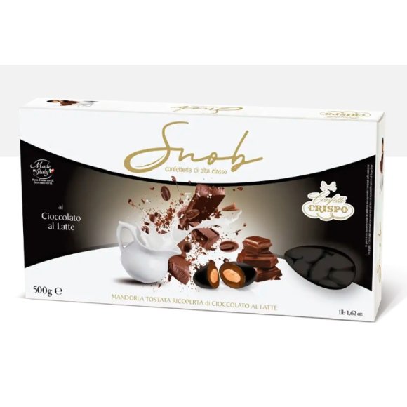 CRISPO SNOB CONFETTI LATTE NERO CON MANDORLA TOSTA RICOPERTA AL LATTE - 500 GR