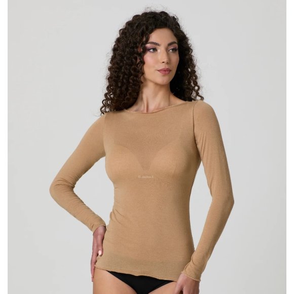 JADEA-MAGLIA DONNA IN CASHMERE MANICA LUNGA COD.4064- CAMMELLO