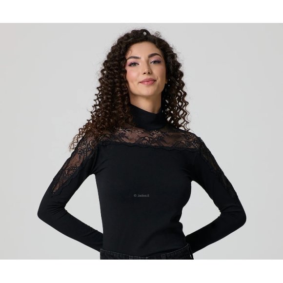 JADEA MAGLIA DONNA LUPETTO 4465 NERO MANICA LUNGA CON PIZZO