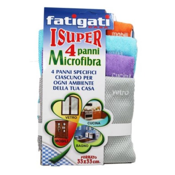 SUPER 4 PANNI MICROFIBRA 33X33 CM - COLORI ASSORTITI