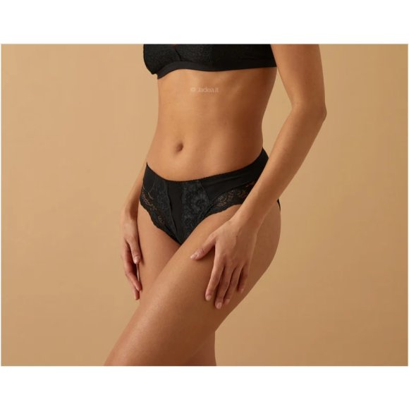 JADEA - SLIP DONNA MODAL E PIZZO COD. 529 -  NERO