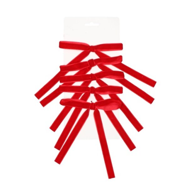 NATALE-SET 5 FIOCCHI IN VELLUTO ROSSI 