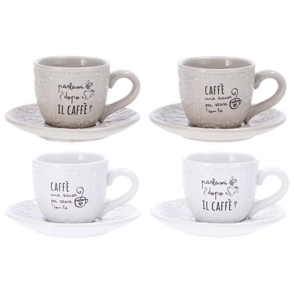 SERVIZIO CAFFE IN CERAMICA PER 2 PERSONE - 2 COLORI ASSORTITI