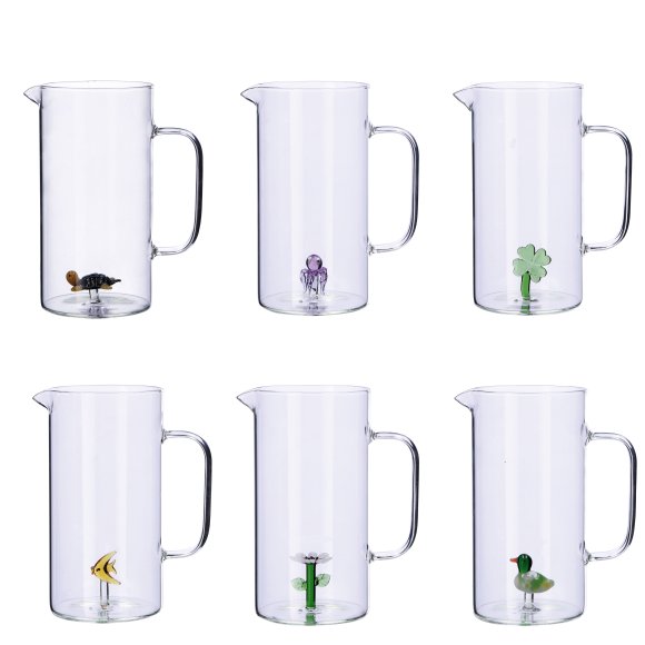 CARAFFA IN VETRO CON FIGURA 3D - DECORAZIONI ASSORTITE