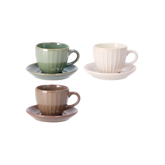 SERVIZIO CAFFE IN CERAMICA KANE PER 2 PERSONE - 3 COLORI ASSORTITI