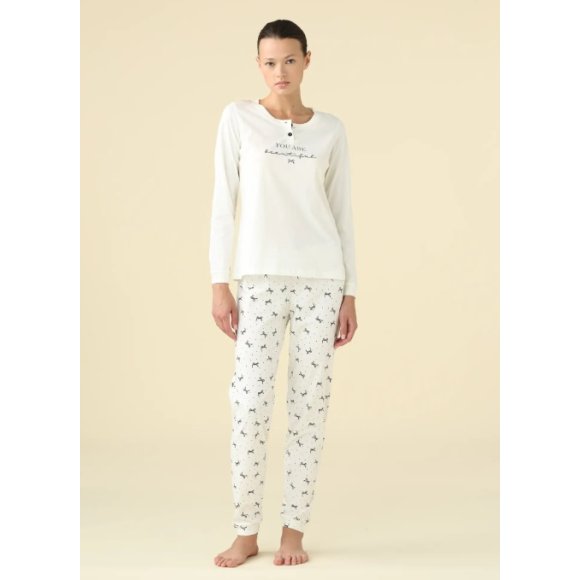 NOI DI NOTTE PIGIAMA DONNA MANICA LUNGA ART.FA009463 - PANNA