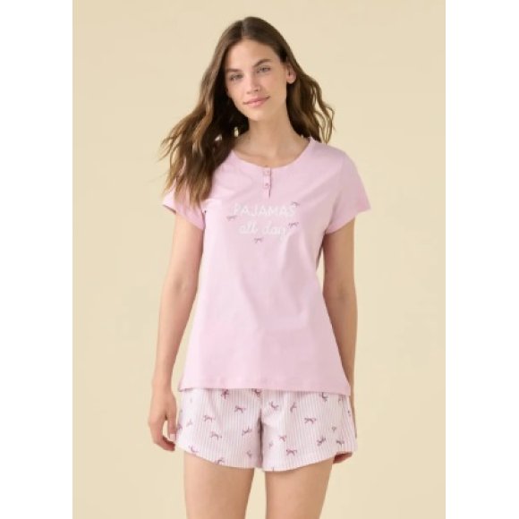NOI DI NOTTE PIGIAMA CORTO DONNA FA009562 MANICA CORTA - ROSA 