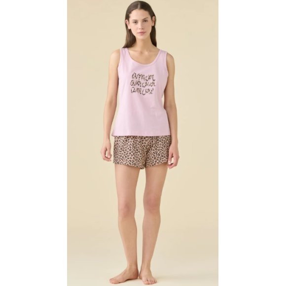 NOI DI NOTTE PIGIAMA DONNA ESTIVO IN COTONE ARTICOLO ANIMALIER LOVE ART. FA009617 - ROSA