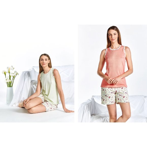 LAURA BIAGIOTTI - PIGIAMA DONNA CORTO COSTINA COD. 96858 - COLORI ASSORTITI