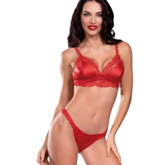 LOVE AND BRA COMPLETO DONNA TRIANGOLO+BRASILIANA IN PIZZO ART.98099 - ROSSO 