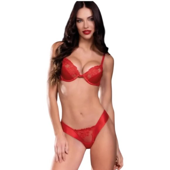LOVE AND BRA COMPLETO DONNA NATALIZIO PUSH UP + BRASILIANA IN PIZZO ART.98097 - ROSSO 