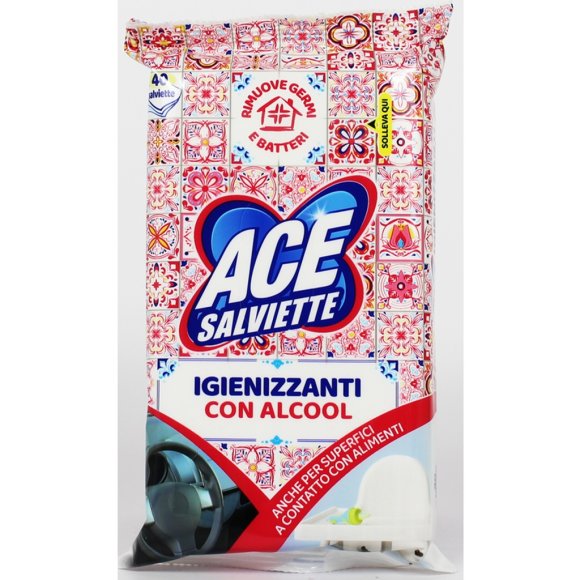 ACE Salviette Igienizzanti con Alcool – 40 Pezzi | Per Superfici e Alimenti