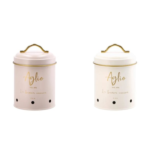 STAR BARATTOLO IN LATTA PORTA AGLIO CON COPERCHIO 11XH16CM - 2 COLORI ASSORTITI
