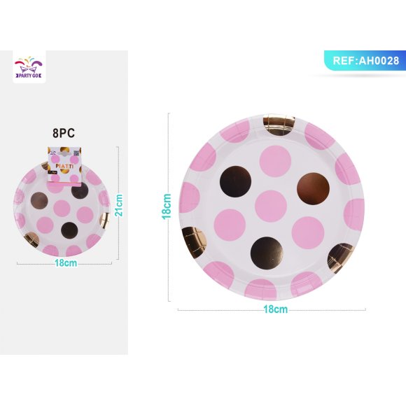PIATTI PALLINE ORO E ROSA - 18 CM
