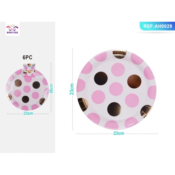 PIATTI A PALLINE ORO E ROSA - 23 CM 