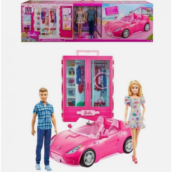 SET GIOCO BAMBOLE BARBIE E KEN CON VEICOLO E ACCESSORI 