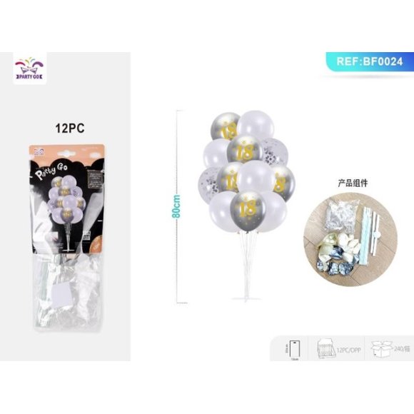 SET PALLONCINI 18 ANNI - ARGENTO BIANCO