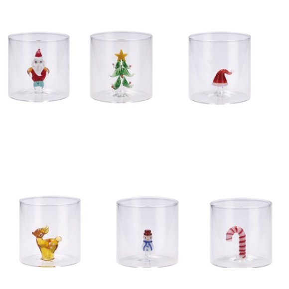  NATALE BICCHIERE VETRO E FIGURE IN 3D 
