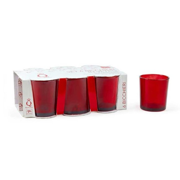 NATALE-SET 6 BICCHIERI ROSSI IN VETRO- 265ML