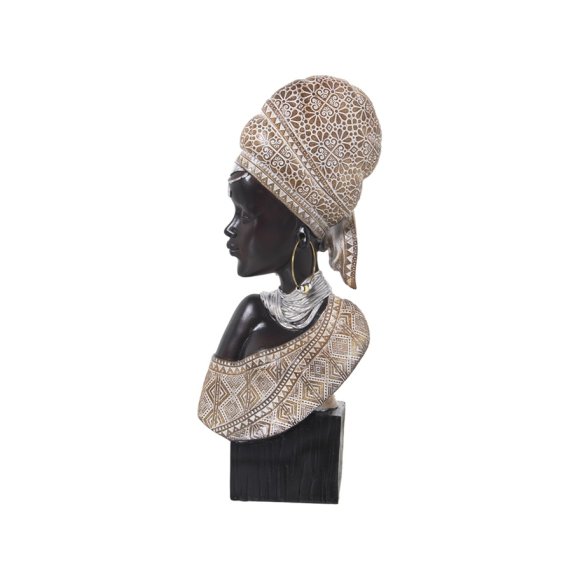 FIGURA BUSTO AFRICANA IN RESINA - NERO E DORATO