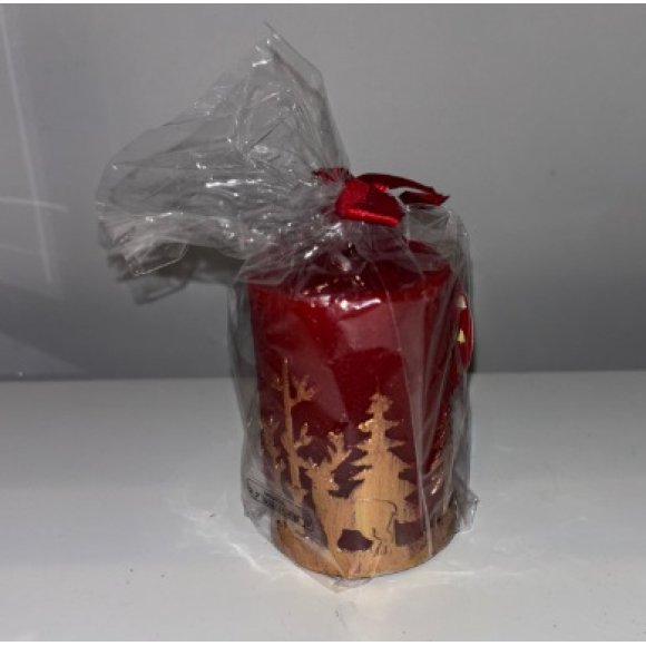 NATALE-CANDELA PILLAR ROSSA IN CERA CON DETTAGLI IN ORO 