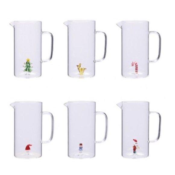 STAR -NATALE - CARAFFA IN VETRO + FIGURA IN 3D ALL'INTERNO DA 1,2 LITRI - DECORAZIONI ASSORTITI 