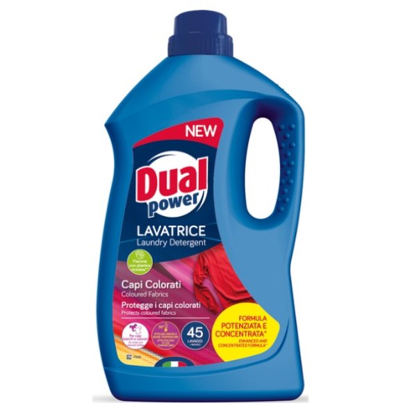 DUAL POWER DETERSIVO LAVATRICE LIQUIDO CAPI COLORATI 45 LAVAGGI 1,8 LITRI