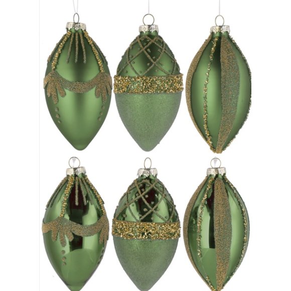 NATALE -DECORAZIONI  NATALIZIE IN VETRO VERDE CON DETTAGLI IN ORO  