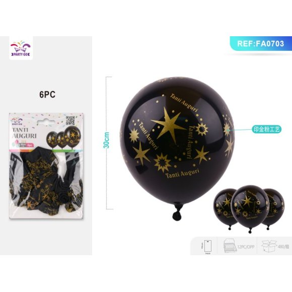 PALLONCINI "TANTI AUGURI" CON STELLE - NERO