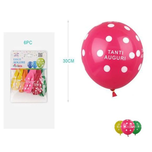 PALLONCINI "TANTI AUGURI" COLORI ASSORTITI - 6 PEZZI