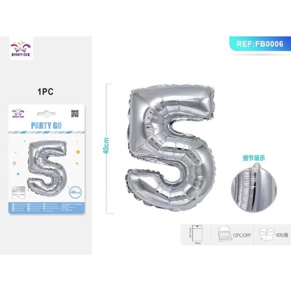 PALLONCINO MYLAR ARGENTO - NUMERO 5