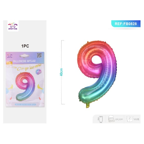 PALLONCINO MYLAR COLORATO - NUMERO 9