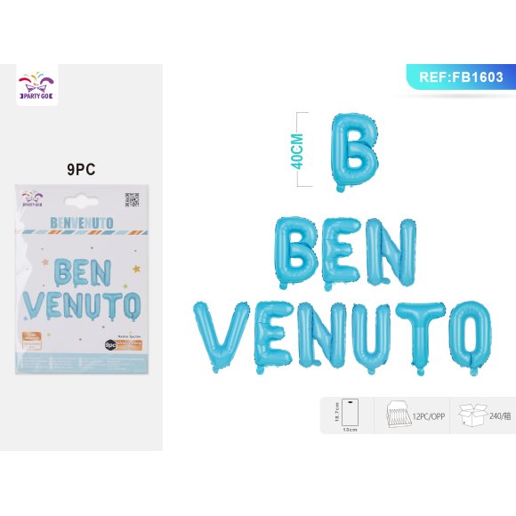 SET PALLONCINO MYLAR SCRITTA "BENVENUTO" - BLU