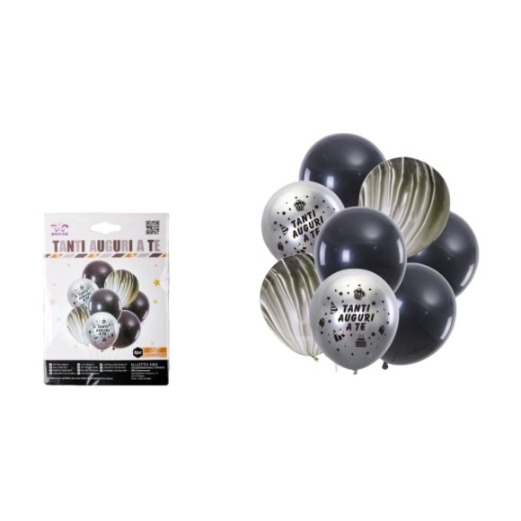 SET PALLONCINI "TANTI AUGURI" NERI - 7 PEZZI 