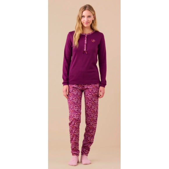 NOI DI NOTTE-Pigiama Donna Caldo Cotone Articolo Fiori FA9267