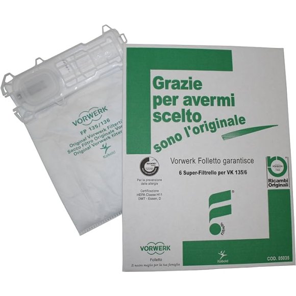 FOLLETTO SACCHETTI ORIGINALI PER ASPIRAPOLVERE VORWERK VK135 VK136