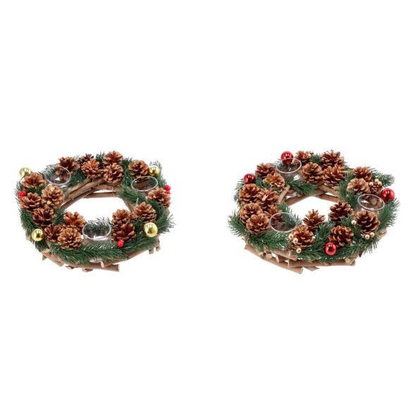 NATALE- GHIRLANDA CON TRE PORTACANDELE - COLORI ASSORTITI