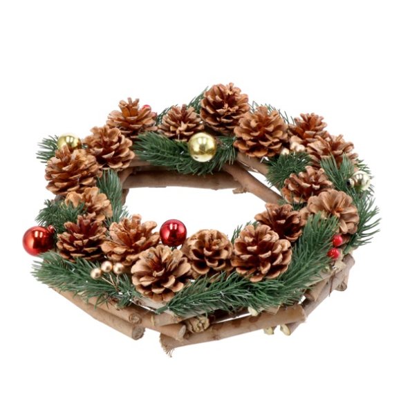 NATALE- GHIRLANDA LEGNO PER DECORAZIONE- DIAMETRO 32CM 