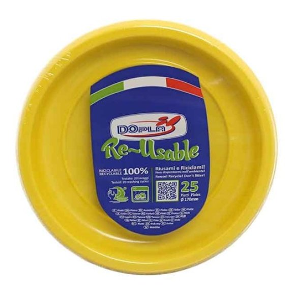 Dopla Re-Usable Piatti Riutilizzabili Gialli – 25 Pezzi Ø 210mm – 100% Riciclabili